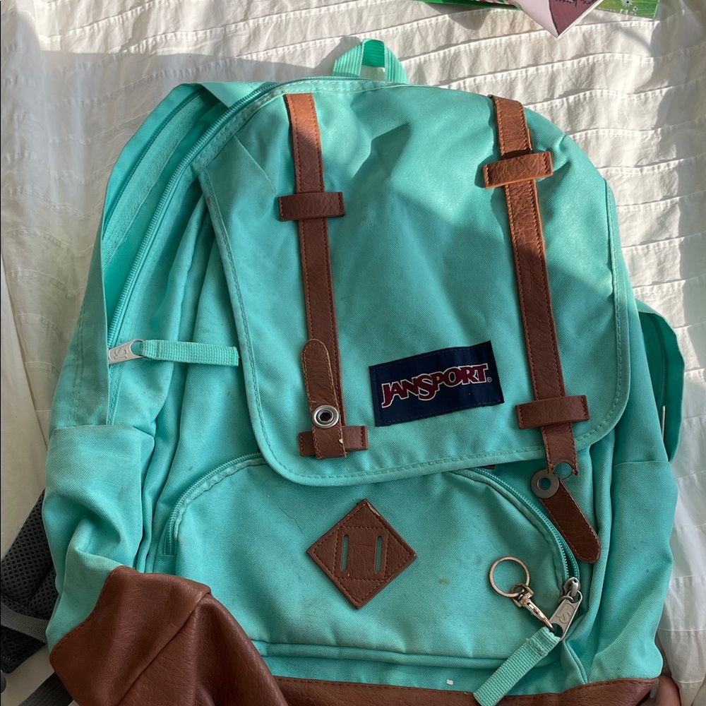 Jansport Aqua and Brown Backpack - Picture 1 of 1